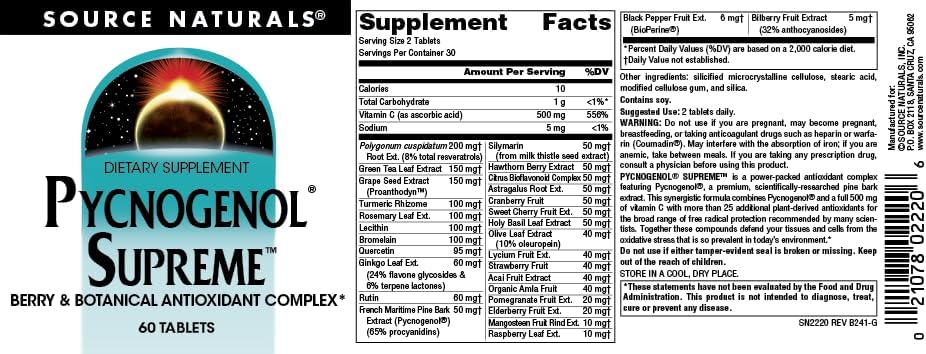 Source Naturals Pycnogenol Supreme, Berry & Botanical Antioxidant Complex* - 60 Tablets
