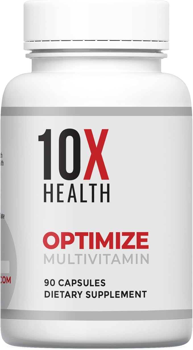 10X Health Optimize Multivitamin for Men - 90 Capsules, Methylated Multivitamin 34 in 1 Formula with 800 mcg of Vitamin B12, 5-MTHF, NAC - Methyl B Complex
