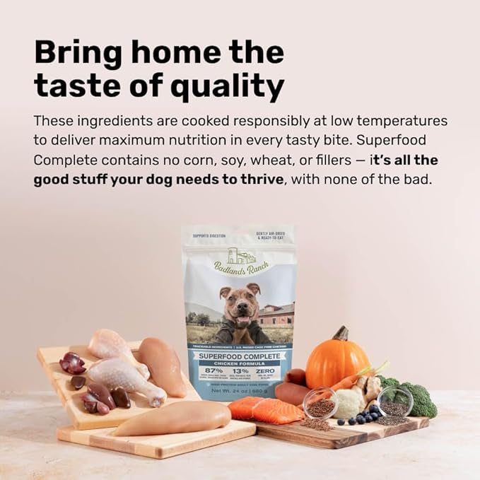 BADLANDS RANCH by Katherine Heigl – Superfood Complete Air-Dried Chicken Dog Food – High Protein with Superfoods for Daily Wellness & Consistent Nutrition – 64 oz
