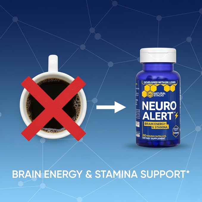NATURAL STACKS NeuroAlert - 200mg Paraxanthine Energy Supplement - Caffeine Free Focus w/ 500mg L-Tyrosine & 100mg L-Theanine - 10mg NADH for Cellular Energy Support - 60 Paraxanthine Capsules