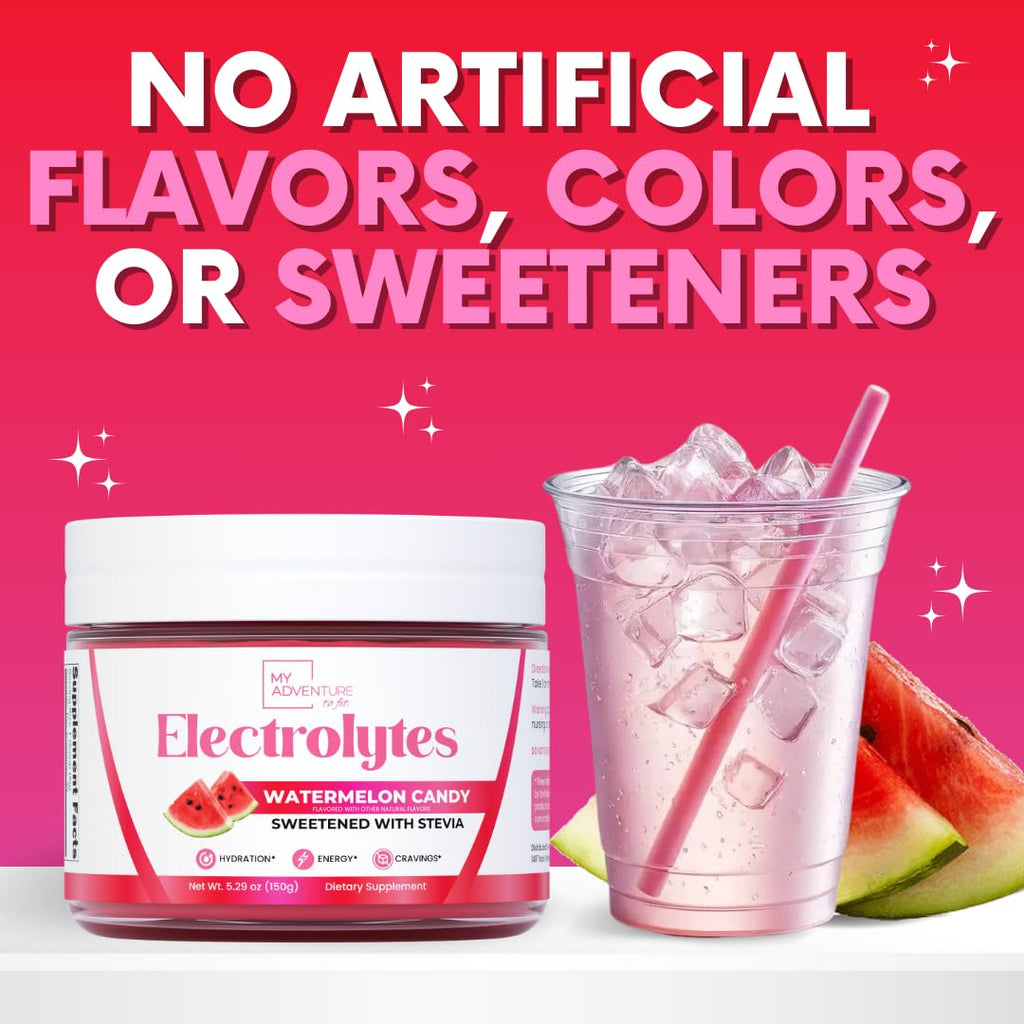 Zero Sugar - Watermelon Candy Electrolytes Powder - Refreshing Hydration - Caffeine Free Energy with All Natural Ingredients - Vegan, Keto and Paleo - Sugar Free Electrolytes Drink Mix - 30 Servings
