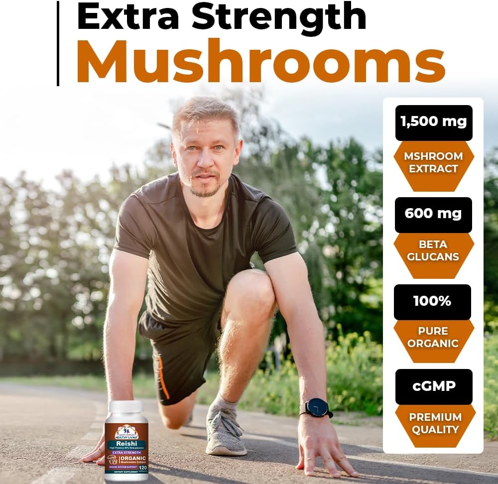 CANCER SCIENCES Reishi Wellness Mushroom Supplement Capsules, USDA Certified Organic Mushrooms Extract, Extra Strength 1,500 mg, High Potency 40% Beta-Glucans, Immune Support, Anti-aging, 120 Capsules