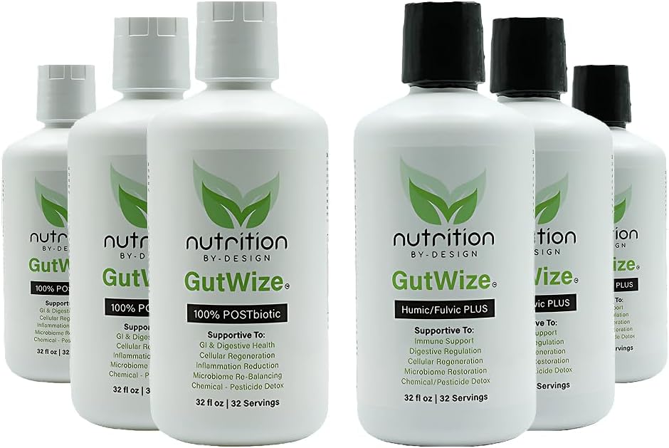 GutWize Total Health Bundle – 3 Bottles 100% Postbiotic + 3 Bottles Humic/Fulvic Blend – Gut & Digestive Support, Microbiome Balance, Natural Wellness Supplement Pack