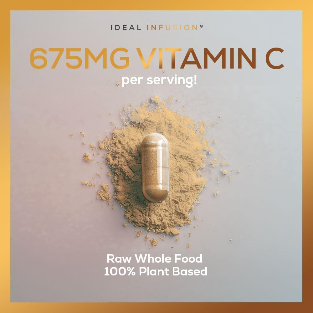 Ideal Infusion Raw Whole Food Vitamin C Complex: Organic Vitamin C from Oranges and Berries with Natural Food Based Bioflavanoids (60 Servings) No Synthetic Ascorbic Acid