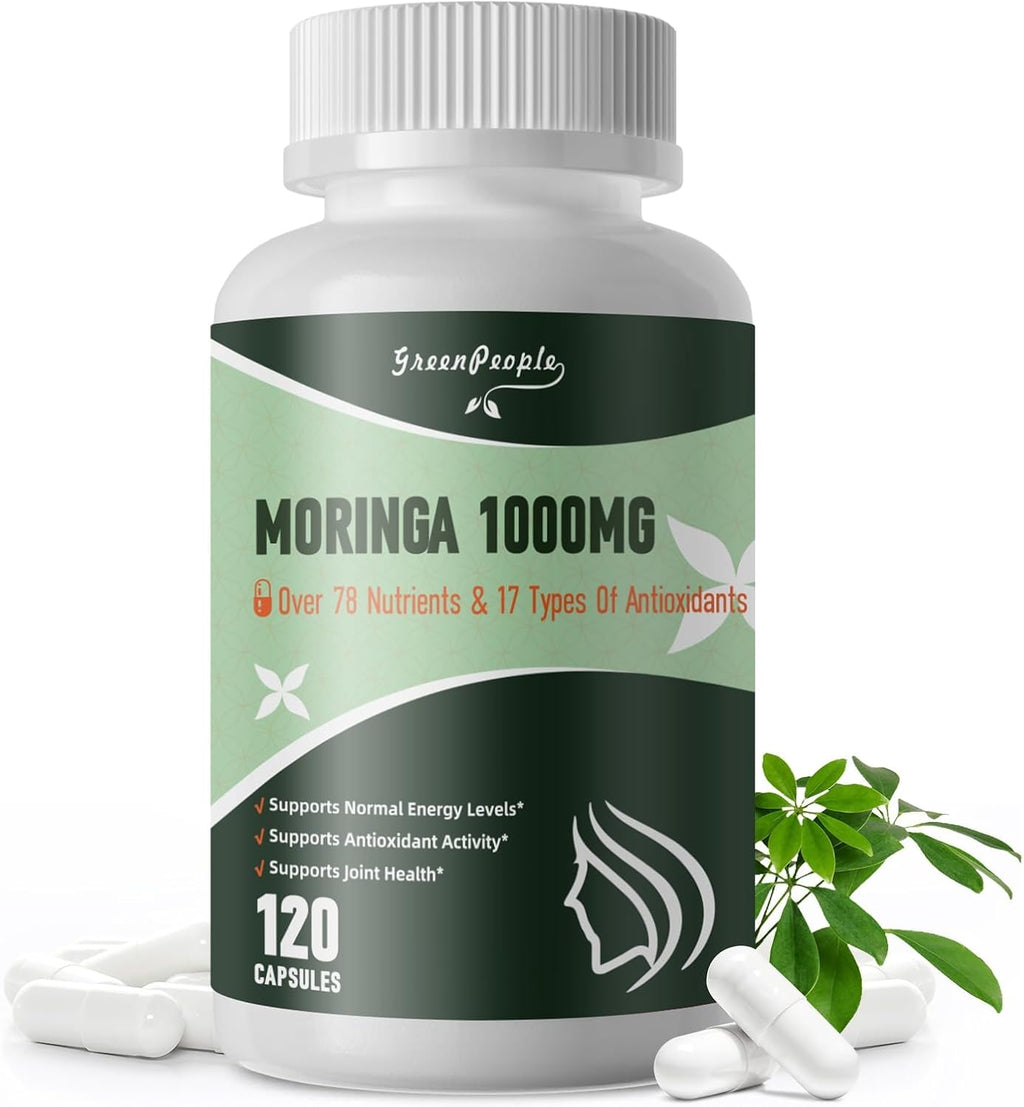 Moringa Capsules,Rich Moringa Powder with Turmeric & Ginger,Natural Green Antioxidant Superfood - Supports Energy,Skin Health,Gut Health,with Essential Vitamins & Amino Acids,120pcs-2 pack
