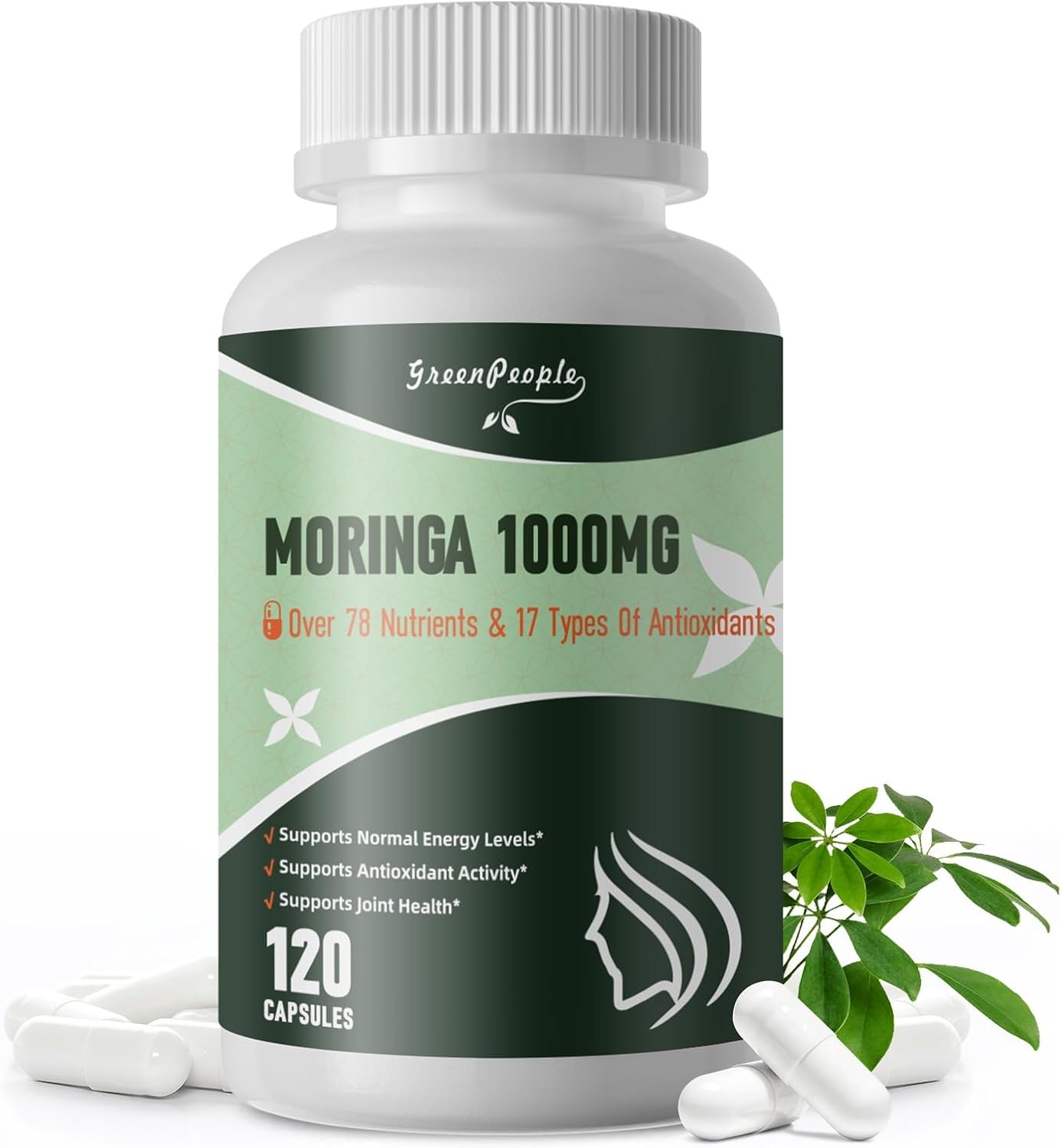 Moringa Capsules,Rich Moringa Powder with Turmeric & Ginger,Natural Green Antioxidant Superfood - Supports Energy,Skin Health,Gut Health,with Essential Vitamins & Amino Acids,120pcs-2 pack