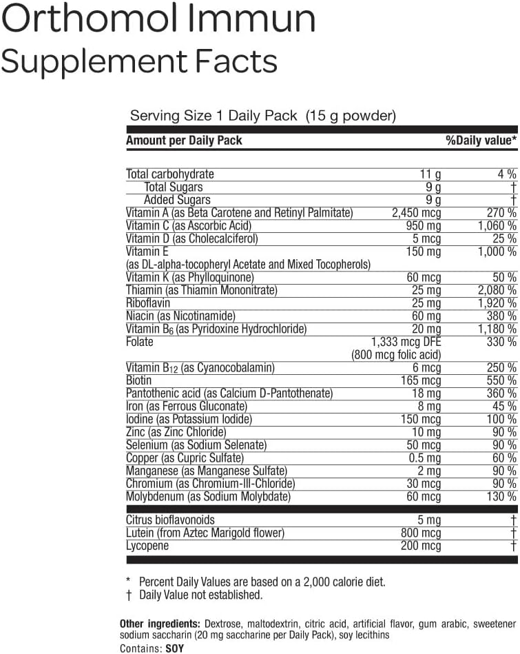 Orthomol Immun, Immune Support Supplement, Daily Immune System Booster, Vitamins A, B, C, D, E, Zinc, Selenium & Iodine, 30-Day Supply of Powder Packets