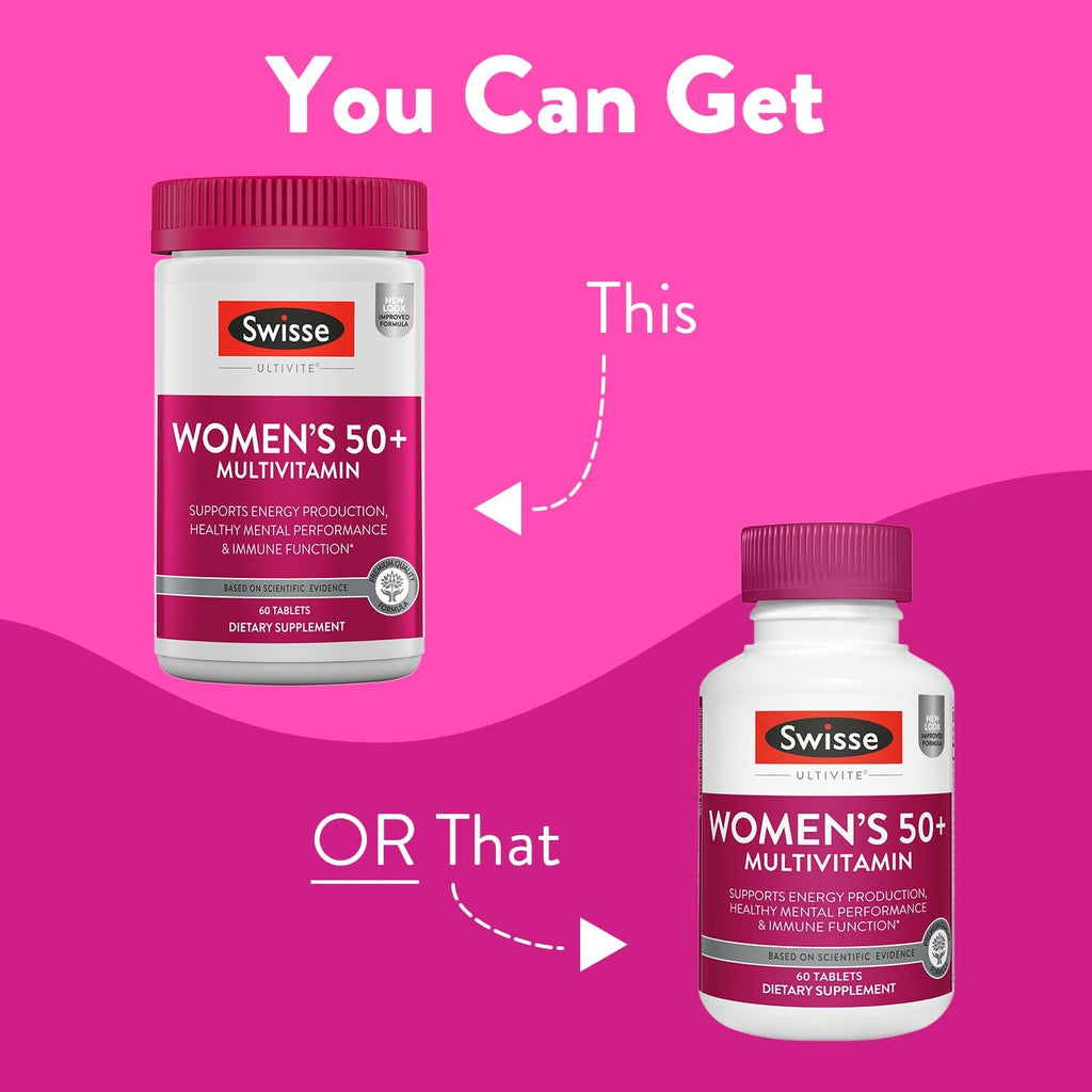Swisse Daily Multivitamin for Women 50 and Over | 41 Vitamins, Antioxidants and Minerals + Adaptogens | Energy, Stress & Immune Support | Womens 50+ Multivitamins Supplement | 60 Tablets