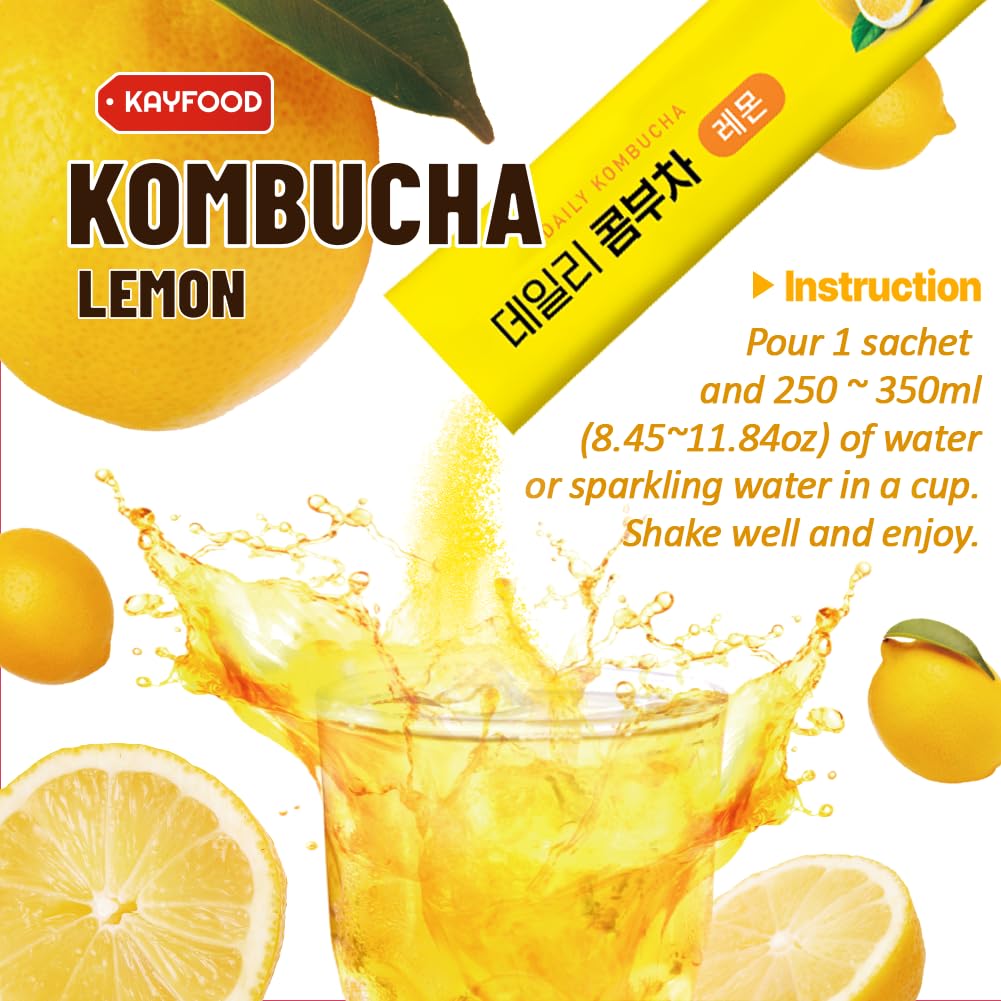 KAYFOOD-Kombucha-Lemon-Garden-Daily Zero Sugar, Diet, Gut Healthy Sparkling Beverage, Fermented Korean Drinks for Iced Tea Hot Tea, Workout T (10ST)