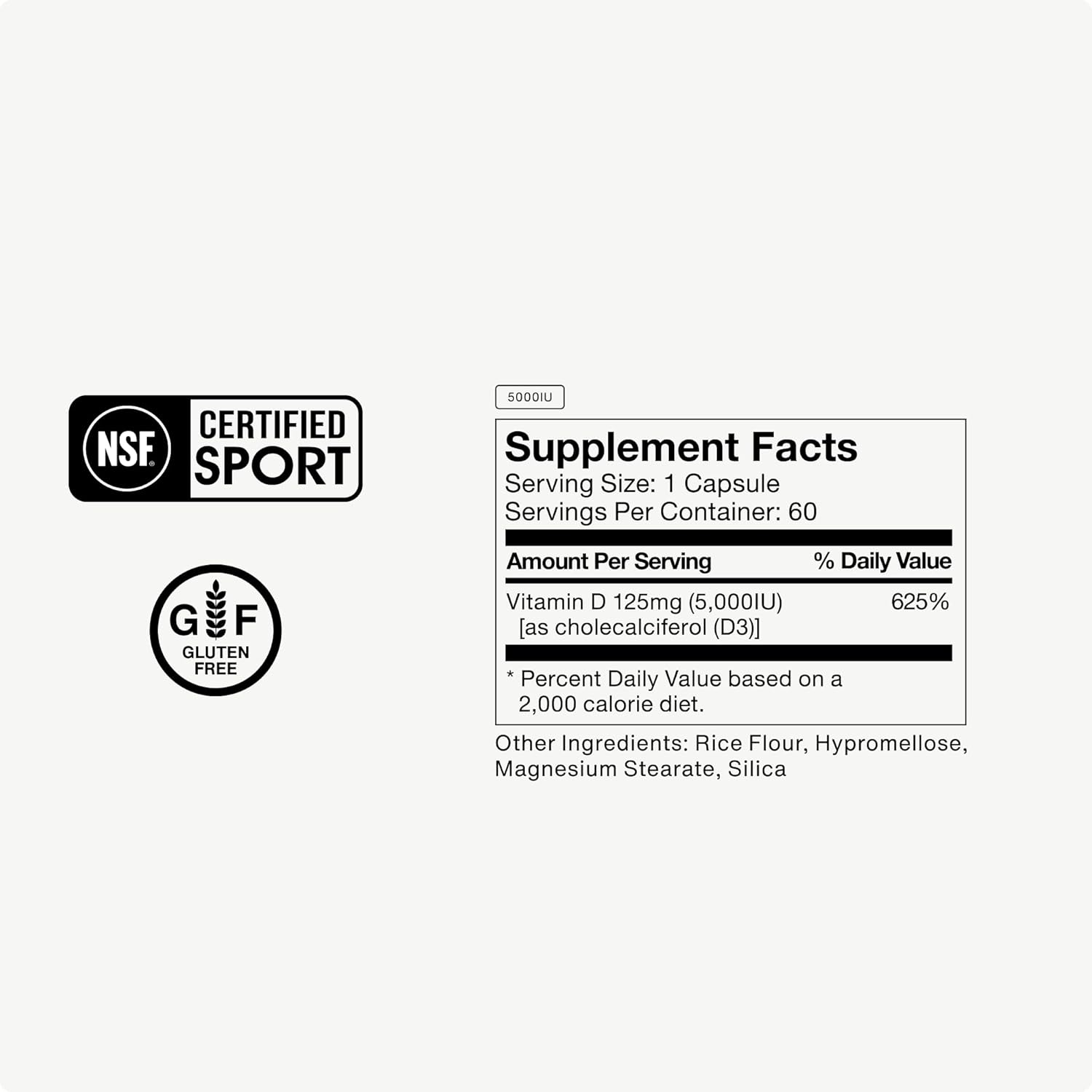 Momentous Vitamin D3 Supplement - 5,000 IU Capsules for Foundational Health Support - NSF Certified for Sport - Gluten-Free - 60 Servings