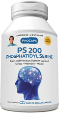 ANDREW LESSMAN PS 200 Phosphatidyl Serine 120 Capsules - Supports Mental Clarity, Positive Mood, Memory, Cognitive Function. Essential for Neurotransmitter Production and Release. No Additives