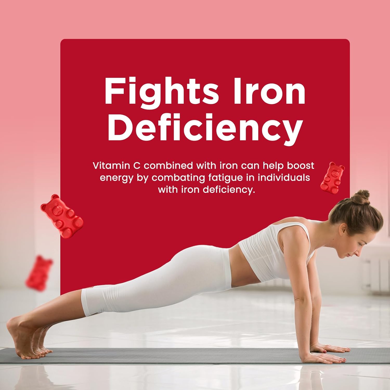 Iron Supplement for Women & Men - Iron Gummies with Vitamin B6, B12, C, Zinc, Folate for Adults & Kids - Support Iron Deficiency, Anemia, Energy Boost, Blood Builder - Sugar Free Vegan 60ct Cherry