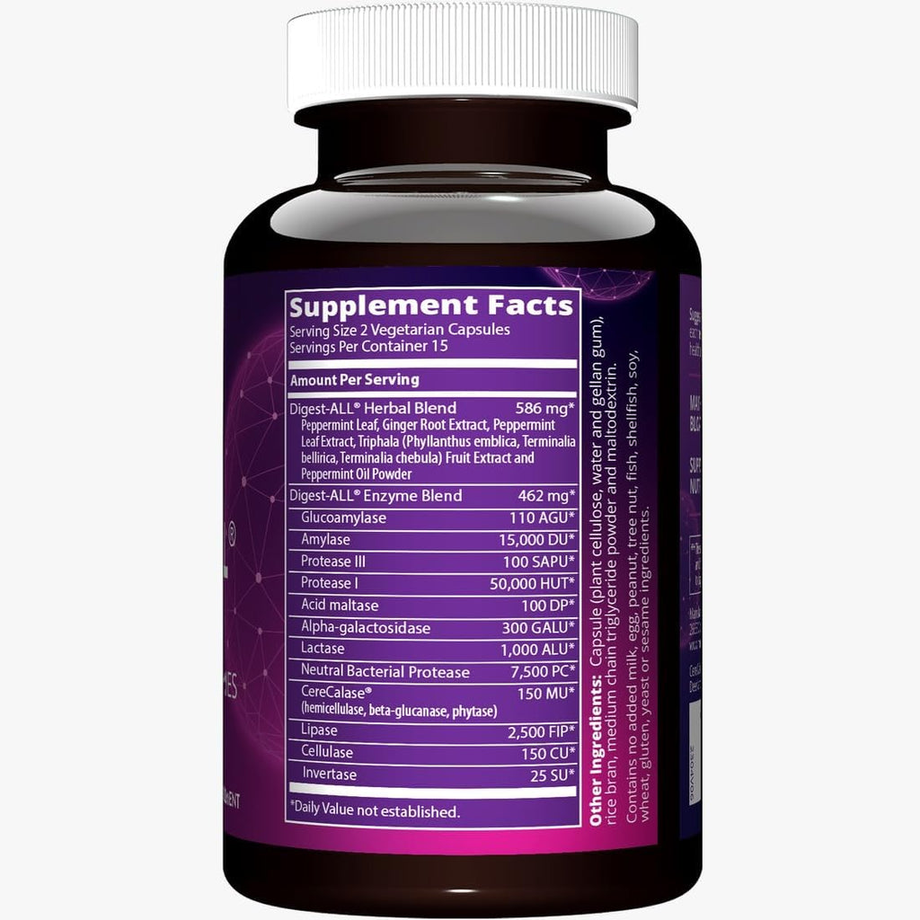 MRM Nutrition Digest-All ® | Digestive Enzymes | Improved digestion and absorption | Lactase + Amylase + Lipase | May help with bloating and gas | 100% Vegetarian | Gluten-Free | 15 servings