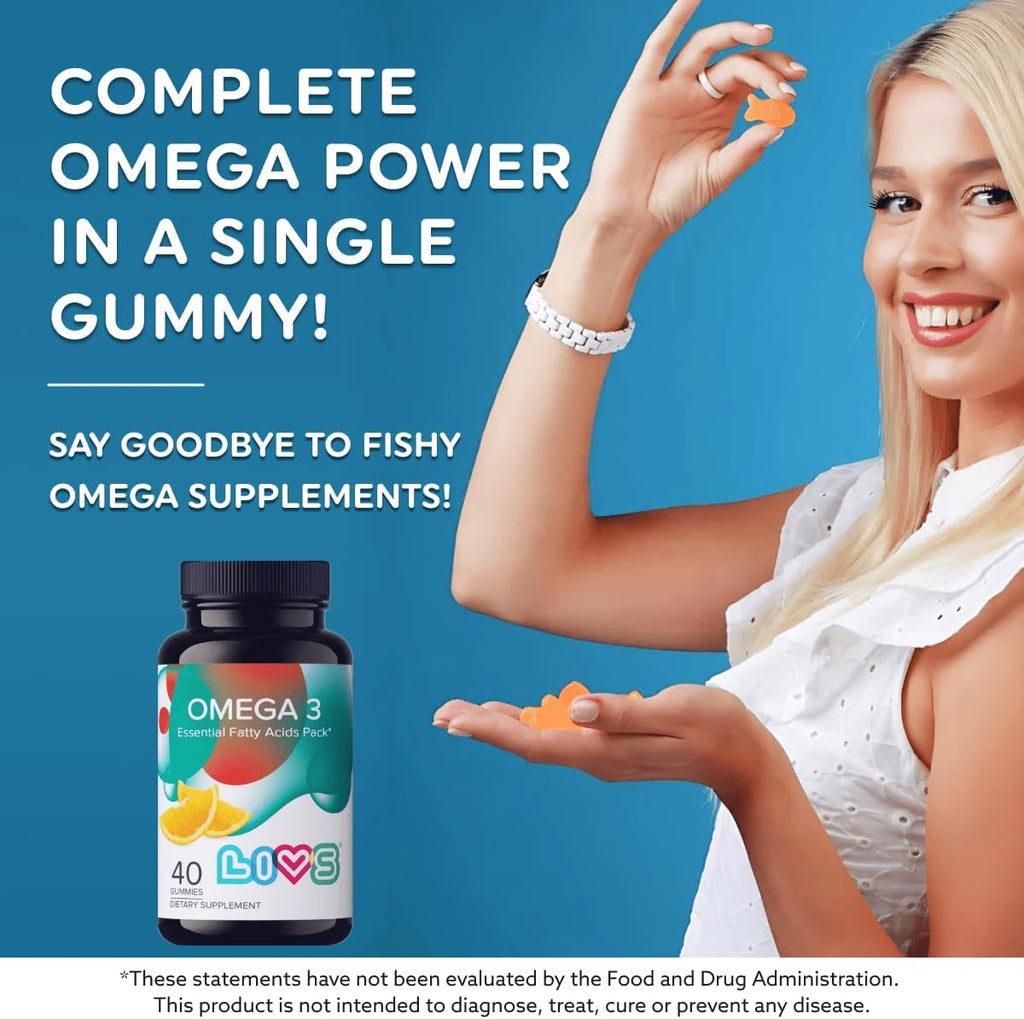 Omega 3 Gummies for Kids with Flaxseed Oil (Omega 3, 6, 9) | Brain Health, Focus & Eye Support Supplements for Children | Non GMO, Gluten Free Gummy Vitamin for Teens Heath | Orange Flavor -50ct