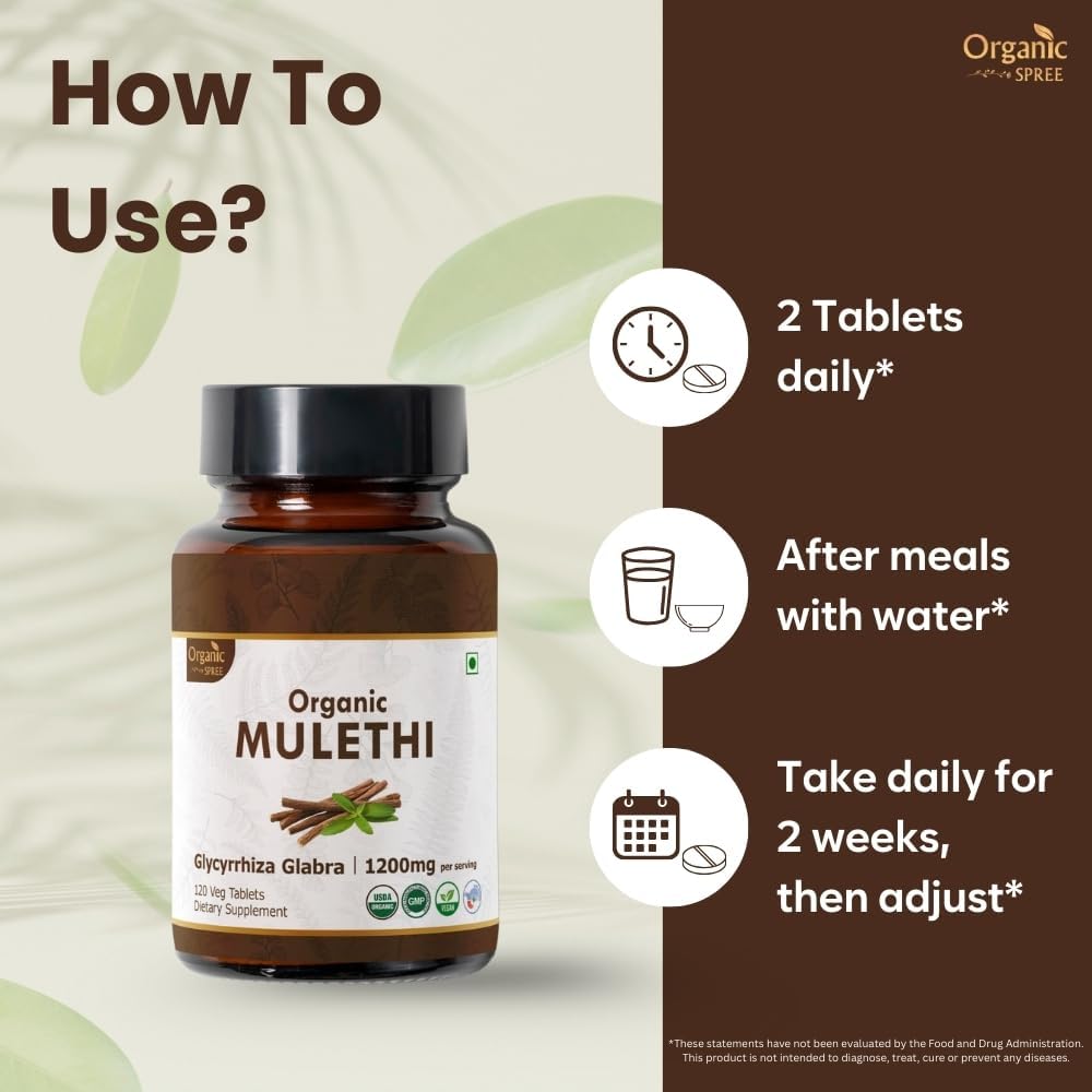 Mulethi 120 Tablets – USDA Organic Licorice Root – Supports Digestive Health & Immunity* - Pack of 3
