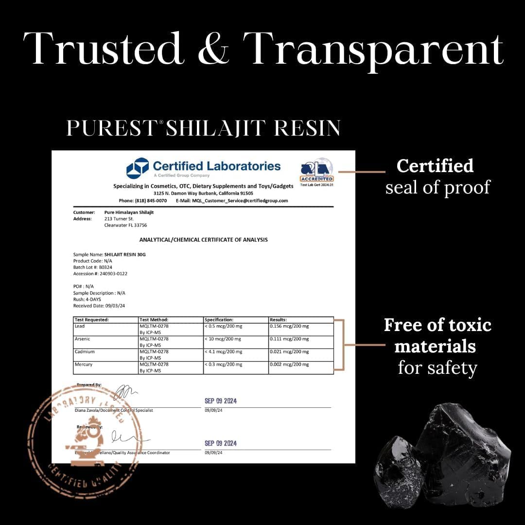 Pure Himalayan Shilajit, High Nutritional Potency, Grade A Shilajit Resin with 85+ Plant-Derived Trace Minerals and Fulvic Acid, Energy & Immune Suport for Men & Women, 3rd Party US Lab Tested (115g)