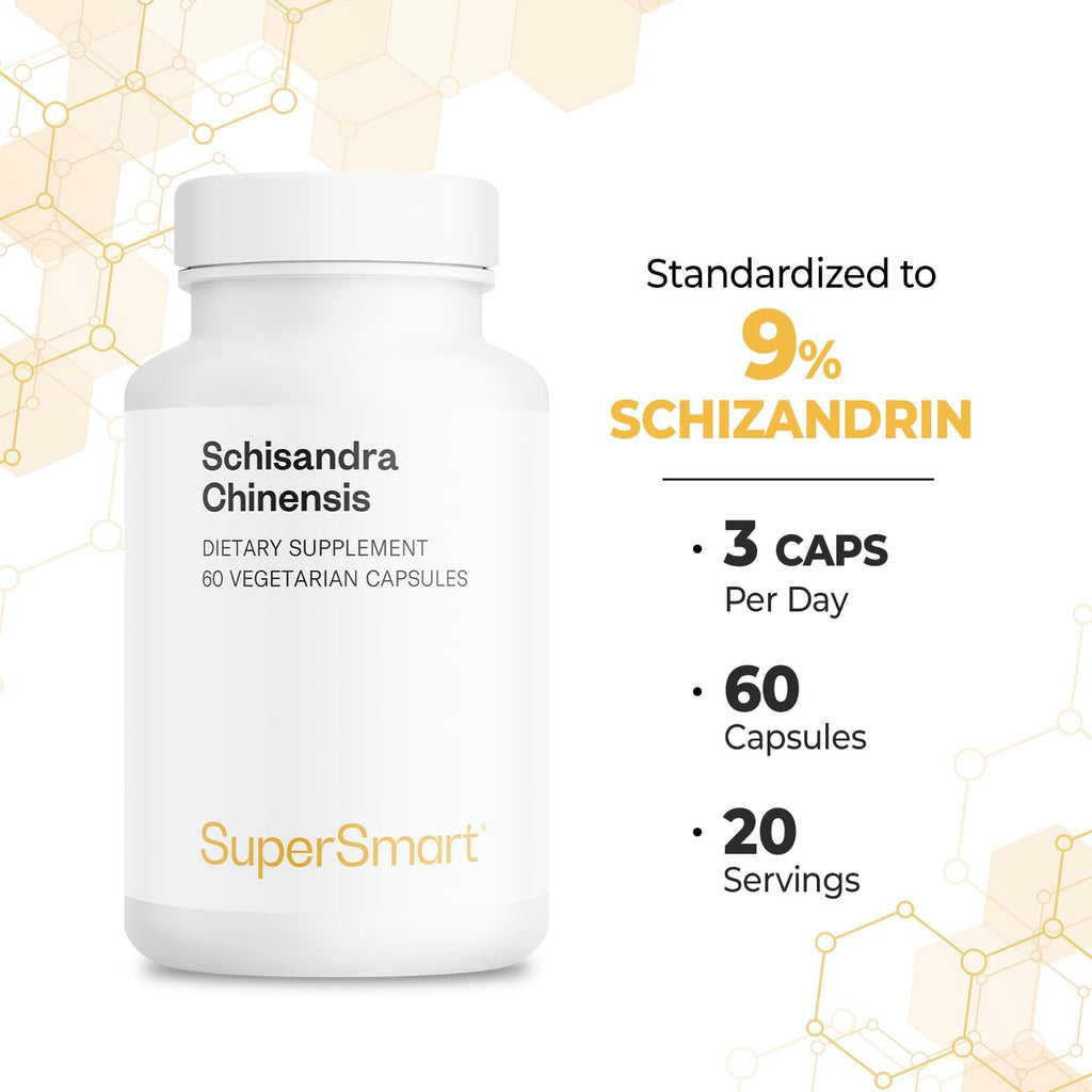 SuperSmart - Schisandra Chinensis 750mg per Day (High Strength) - 10:1 Extract - Schisandra Berry Supplement | Non-GMO & Gluten Free - 60 Vegetarian Capsules