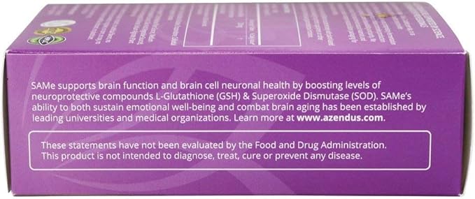 Azendus SAM-e Mood Support 200mg per Tablet, 60 Count, Same Tablets, Physician Trusted, 1 Recommended Active Form- Pure, Natural, Stable, Pharmaceutical Grade SAM-e