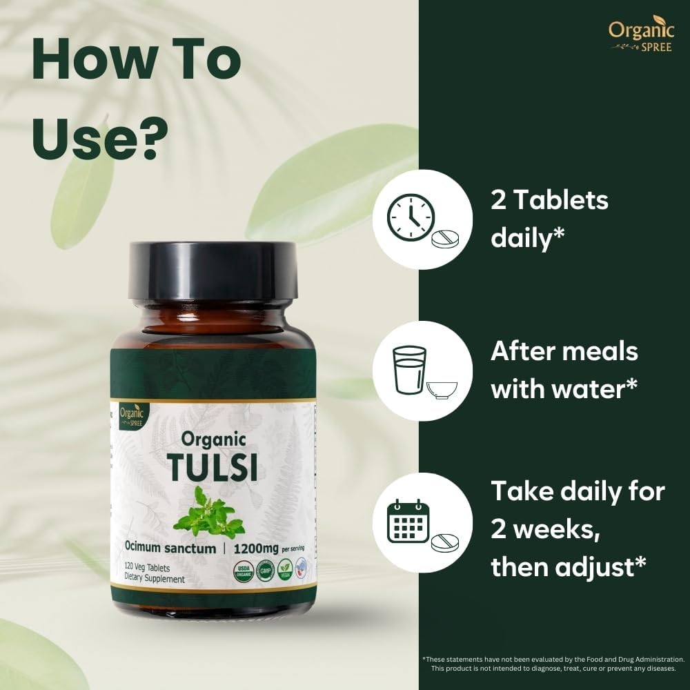 Tulsi 120 Tablets – USDA Organic Holy Basil – Supports Stress Relief & Adaptogenic Balance* - Pack of 2
