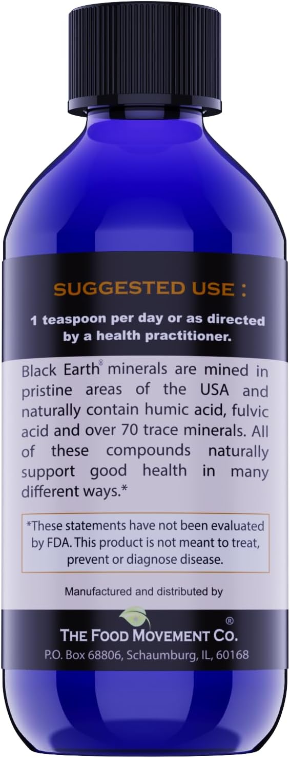 THE FOOD MOVEMENT CO. Black Earth Fulvic Acid - Humic Fulvic Minerals with Electrolytes for Digestive Health and Exercise Recovery, 8 oz Trace Minerals Supplement
