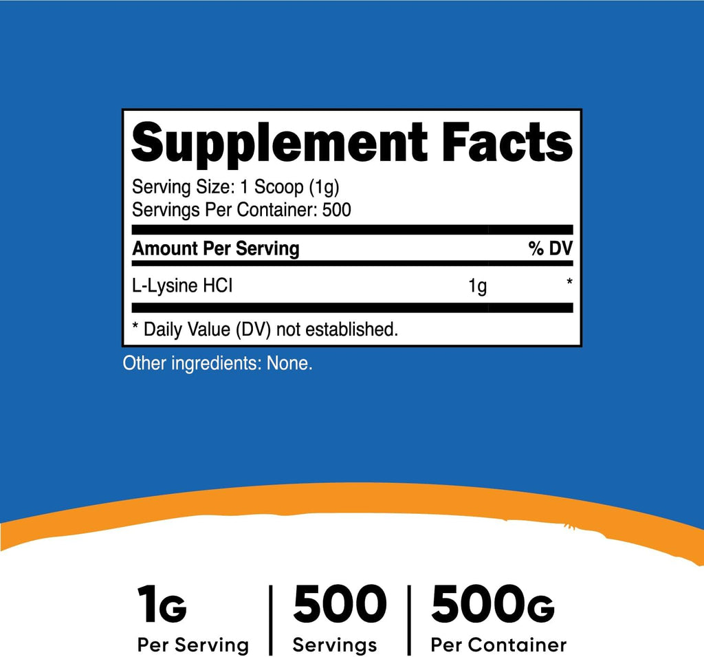 Nutricost L-Lysine Powder 500 Grams - Pure L-Lysine, Non-GMO, Gluten Free