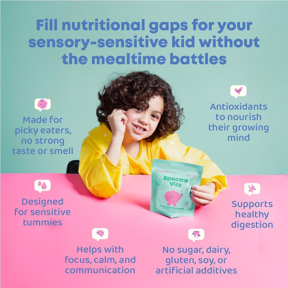 JoySpring Kids Multivitamin Powder - Spectra Vits – 23 Essential Vitamins & Minerals, Sugar-Free, Digestive Enzymes, Fiber, Antioxidants, Methylated B12, Natural Orange Flavor – 30 Servings