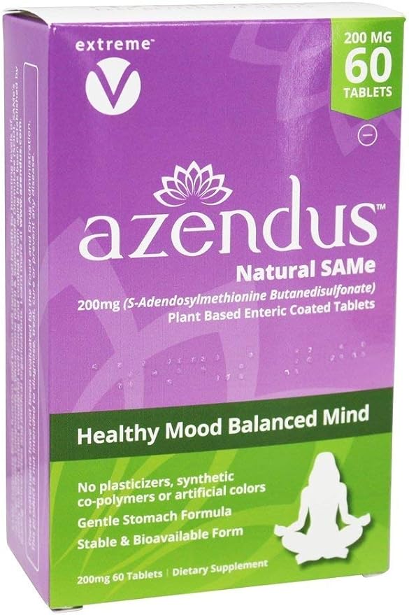 Azendus SAM-e Mood Support 200mg per Tablet, 60 Count, Same Tablets, Physician Trusted, 1 Recommended Active Form- Pure, Natural, Stable, Pharmaceutical Grade SAM-e