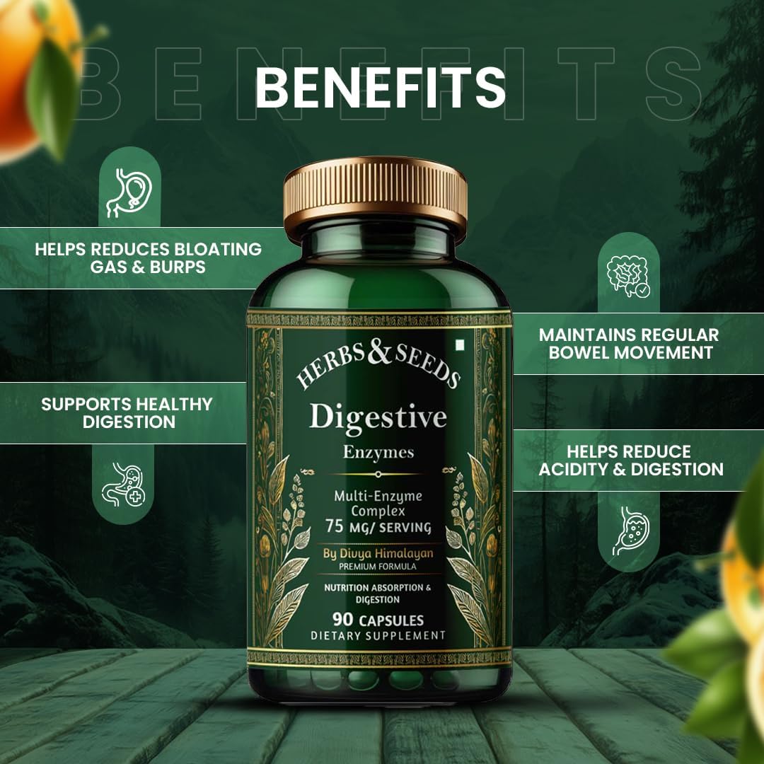 HERBS & SEEDS Digestive Enzyme Capsules Support Digestion & Gut Health Promote Metabolism - for Men & Women - 90 Capsules