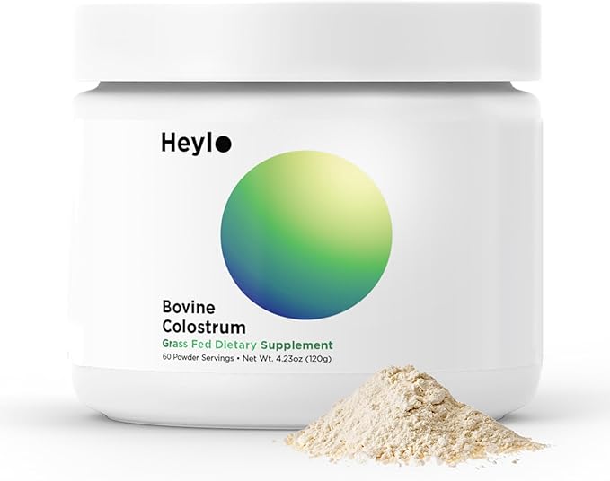 Heylo Premium Colostrum Powder – 100% Pure, Grass-Fed Bovine 40% IgG Supplement, Natural Gut Health Bloating Immunity Skin & Hair, Muscle Recovery, Rich in Immunoglobulins, 60 Servings