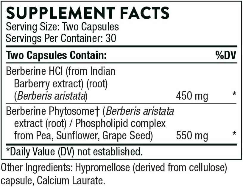 THORNE - Berberine - Dual Action Formula with Phytosome Plus Botanical Extract - Support Heart Health, Immune System, Healthy GI, Cholesterol* - Gluten-Free, Dairy-Free - 60 Capsules - 30 Servings
