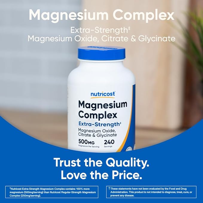 Nutricost Magnesium Complex 500mg, 240 Capsules - Magnesium Oxide, Citrate, and Glycinate - Gluten Free and Non-GMO