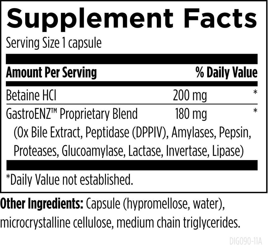 Designs for Health Digestzymes - Digestive Enzymes + Betaine Hydrochloride for Gas & Bloating Relief - Pepsin, Ox Bile, Lactase Enzyme & Lipase Enzymes for Digestion (90 Capsules)