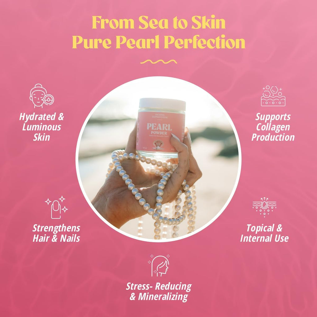 Akasha Superfoods Pearl Powder, Supports Collagen Production, Blend Into Drinks, Smoothies, or Skincare, Source of Calcium, Amino Acids, & Minerals, Gentle on Sensitive Skin, Gluten Free, 1.4 Oz