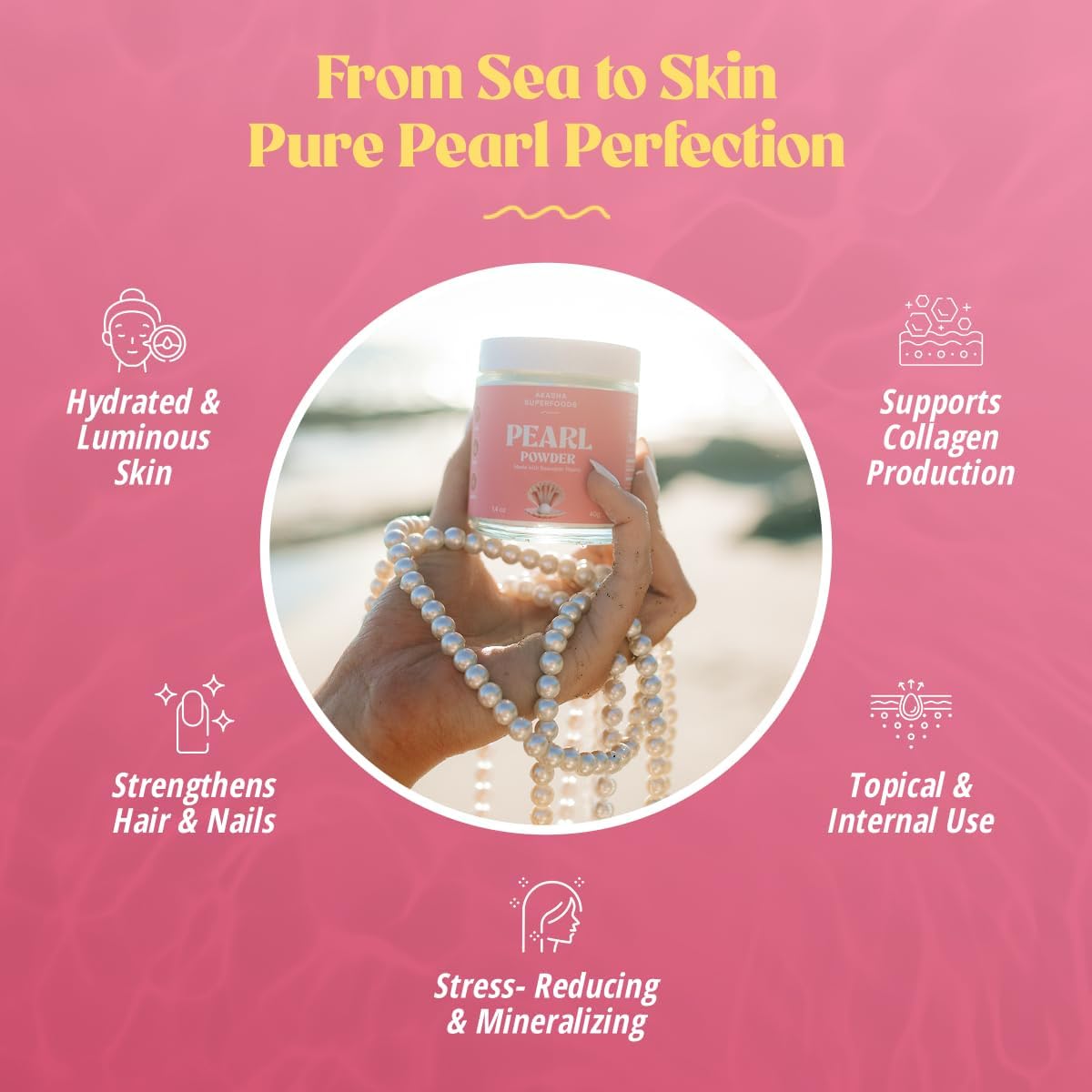 Akasha Superfoods Pearl Powder, Supports Collagen Production, Blend Into Drinks, Smoothies, or Skincare, Source of Calcium, Amino Acids, & Minerals, Gentle on Sensitive Skin, Gluten Free, 1.4 Oz