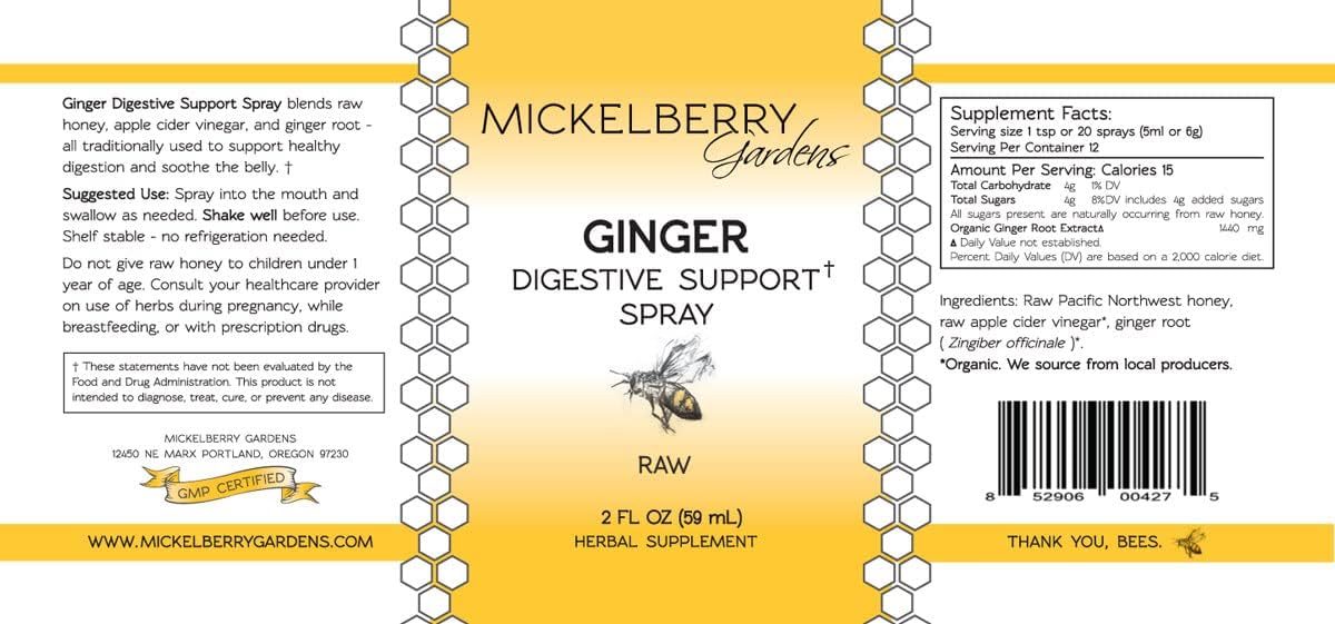 Mickelberry Gardens Immune Support Ginger Honey Spray – Organic Ginger Shots & Syrup for Immunity Boost, Digestive Health, and Wellness – 2 Oz (Pack of 2)