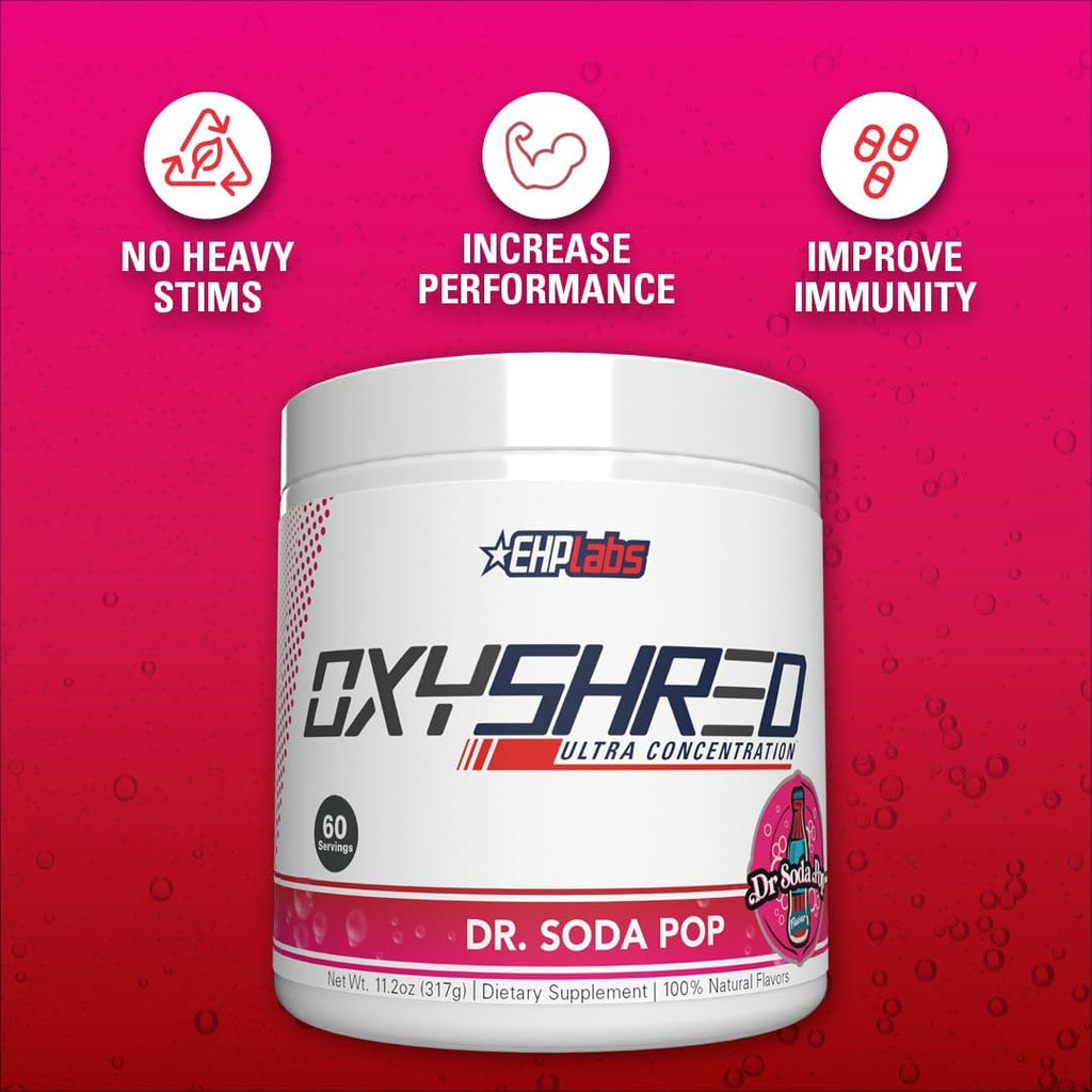 EHP Labs OxyShred Thermogenic Fat Burner - Pre-Workout Powder with L-Glutamine, Acetyl L-Carnitine, Metabolism Booster, Weight Loss, Appetite Control, Energy Drink, Dr. Soda Pop, 60 Servings