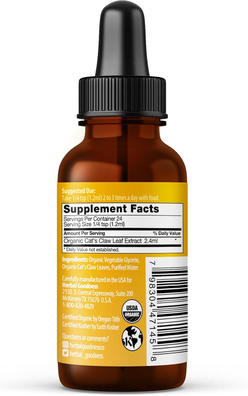 Cats Claw Liquid Extract - Digestive Boost, Joint, Muscle Function Support, Immunity, Heart Support - Organic 1oz Pack of 12 - Made in USA - Herbal Goodness