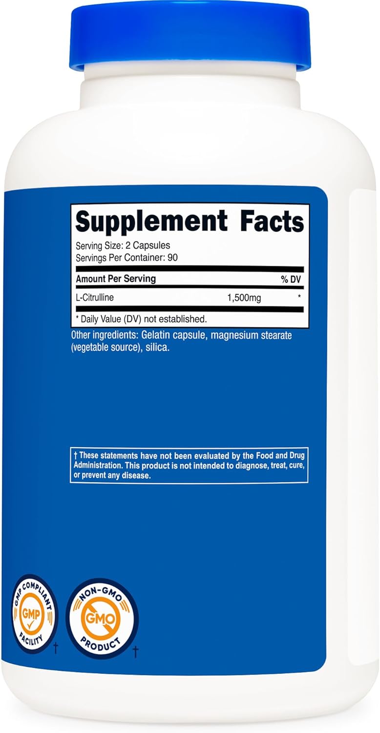 Nutricost L-Citrulline 1500mg, 180 Capsules - 750mg Per Capsule, Gluten Free, Non-GMO, Packaging May Vary