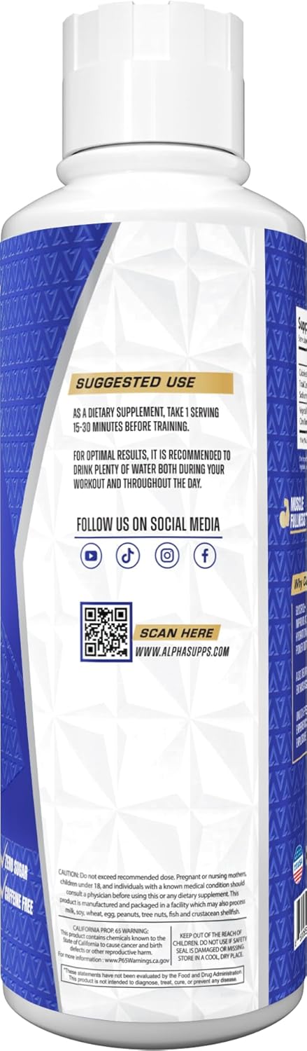 Glycerol+ Liquid Pump Formula - Stim-Free Liquid Glycerol and Citrulline High-Performance Supplement for Enhanced Muscle Pumps, Hydration, & Endurance (31 Servings, Peach Rings)