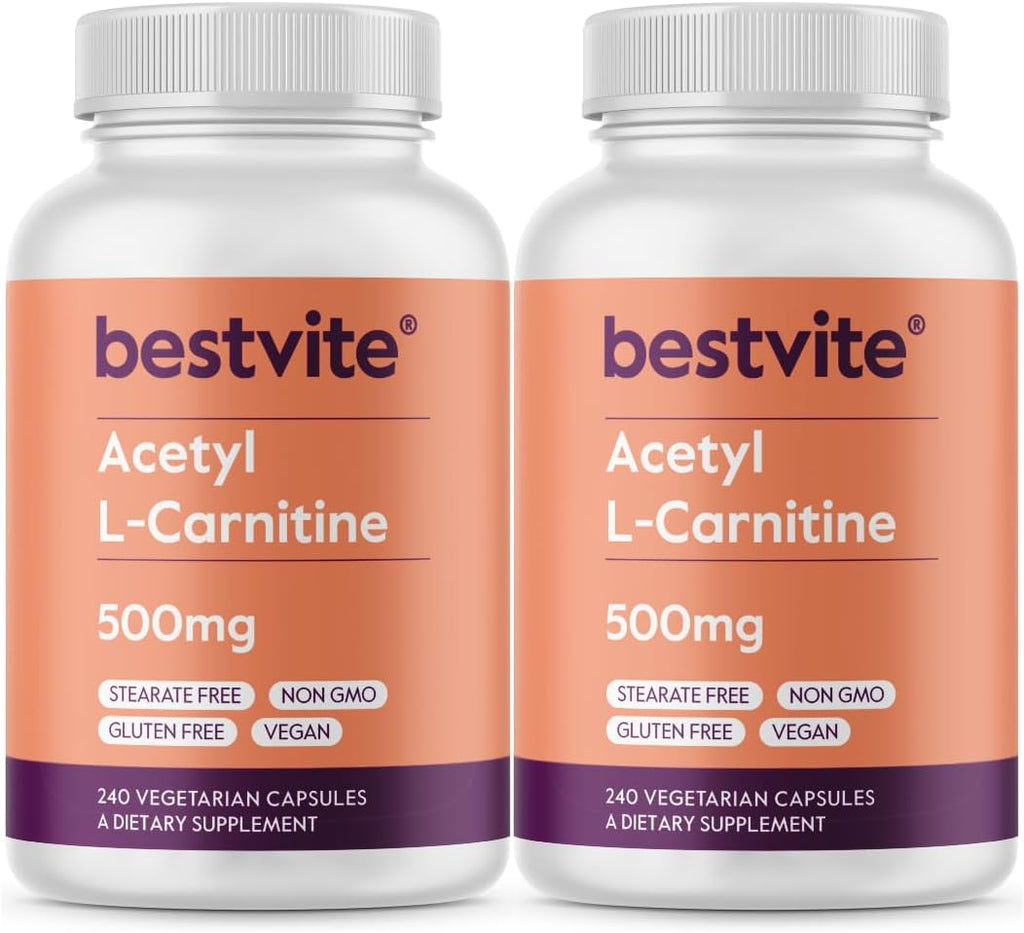BESTVITE Acetyl L-Carnitine 500mg (480 Vegetarian Capsules) (240 x 2) - No Stearates - Vegan - Non GMO - Gluten Free