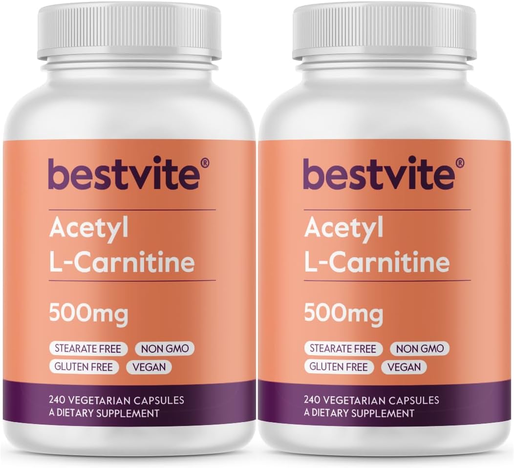 BESTVITE Acetyl L-Carnitine 500mg (480 Vegetarian Capsules) (240 x 2) - No Stearates - Vegan - Non GMO - Gluten Free
