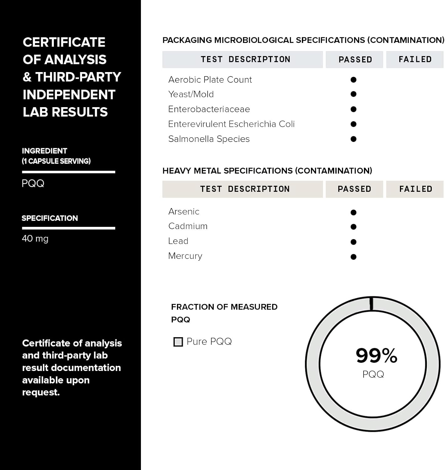 Toniiq 99%+ 40mg Supplement - Ultra High Purity PQQ 40mg Concentrated Formula - PQQ 40 mg 120 Capsules - Pyrroloquinoline Quinone Supplement - 1 Capsule Serving - Vegetarian Capsules