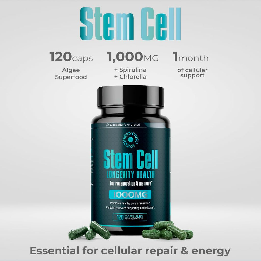 Premium Stem Cell Supplements 1,000mg (240 Caps) Boost Immunity, Reduce Joint Soreness, Support Natural Anti-Aging & Longevity with Spirulina & Chlorella for Vitality, Celulas Madre Health Formula