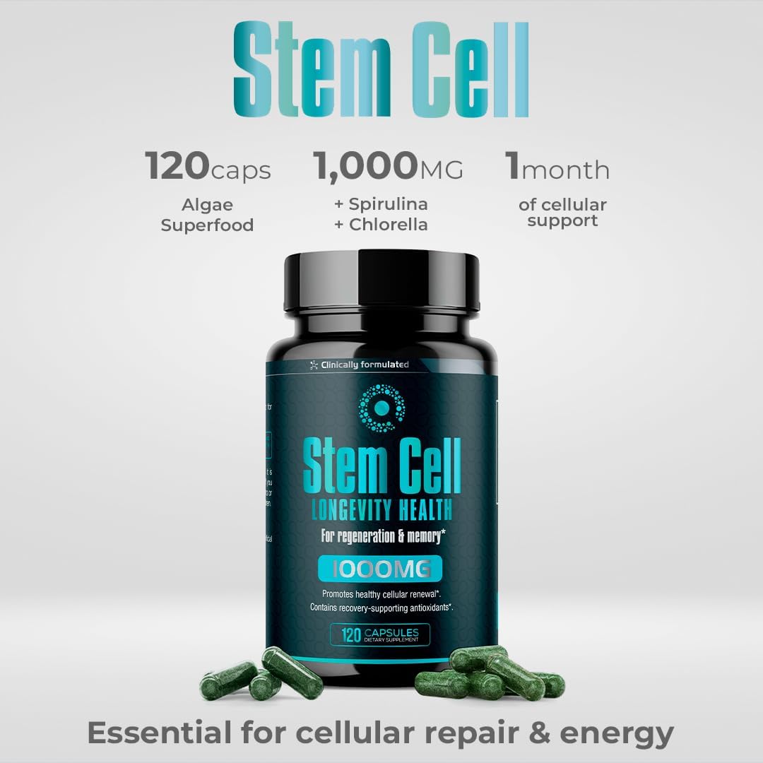 Premium Stem Cell Supplements 1,000mg (240 Caps) Boost Immunity, Reduce Joint Soreness, Support Natural Anti-Aging & Longevity with Spirulina & Chlorella for Vitality, Celulas Madre Health Formula