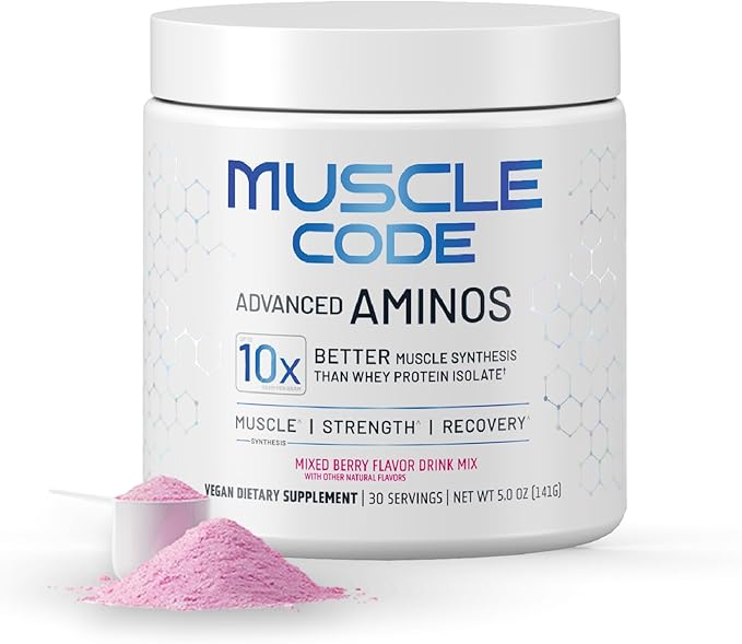 Muscle Code Essential Amino Acid Powder – Muscle Synthesis & Recovery & Strength – Natural Mixed Berry flavor – 30 Servings – Clinically Studied – 0g Sugar, Keto, Vegan, Gluten Free, Dairy Free