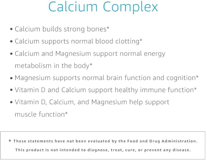 Amazon Elements Calcium Complex, 750mg, Vegan, With Vitamin D₂ and Magnesium, 195 Capsules