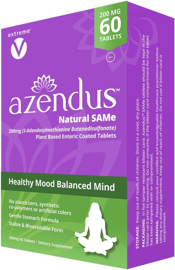 Azendus Mood 200mg of S-Adendosylmethionine Butanedisulfonate (Same) (2 Boxes - 120 Enteric Coated Tablets) Vegan, Gluten Free, Soy Free