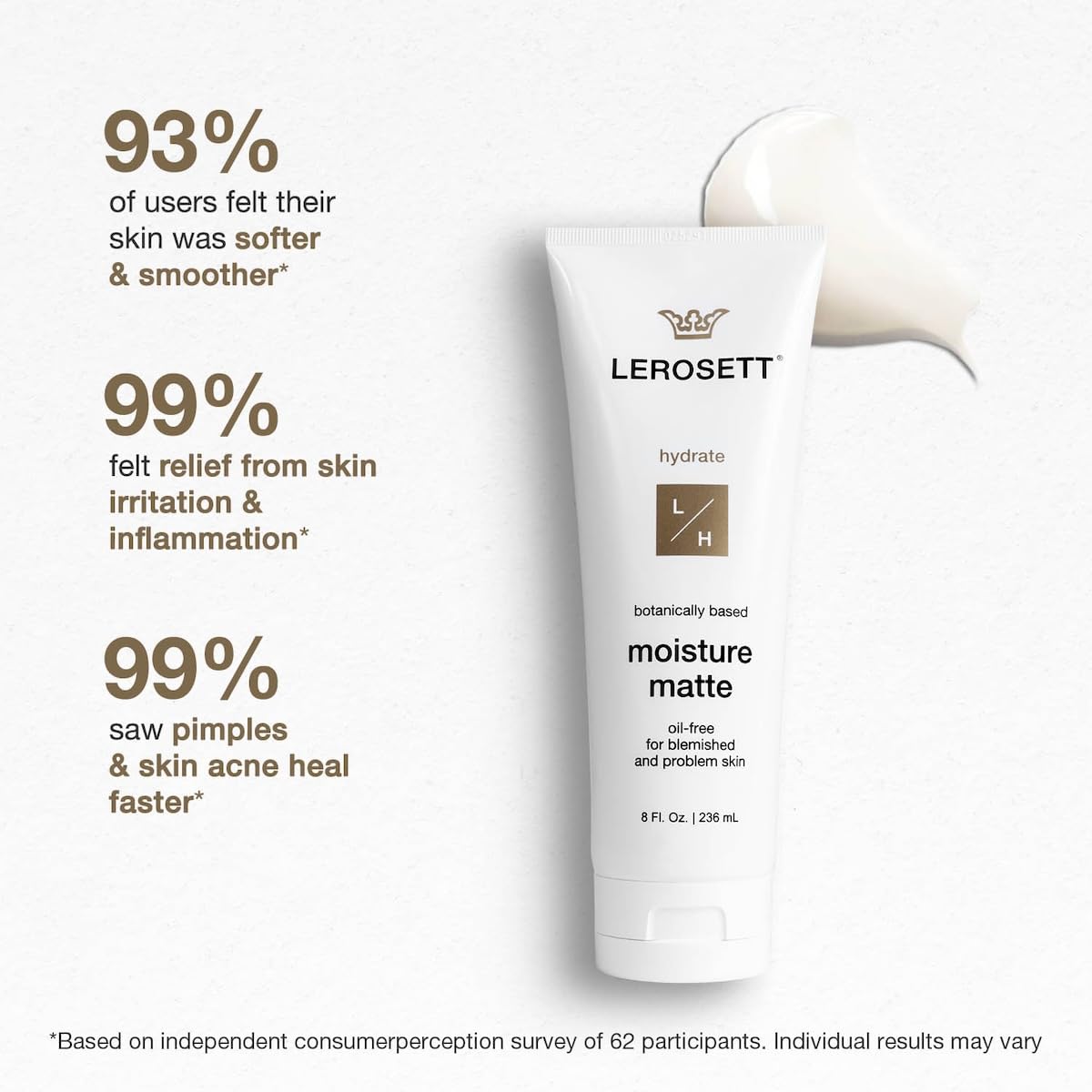 LEROSETT Oil-Free Moisturizer for Acne, Moisture Matte for Oily & Sensitive Skin, Vegan Moisturizer, Lightweight & Aloe-Based with Vit-B5 + 7 Soothing Herbals, Non-comedogenic, Fragrance Free - 3 oz