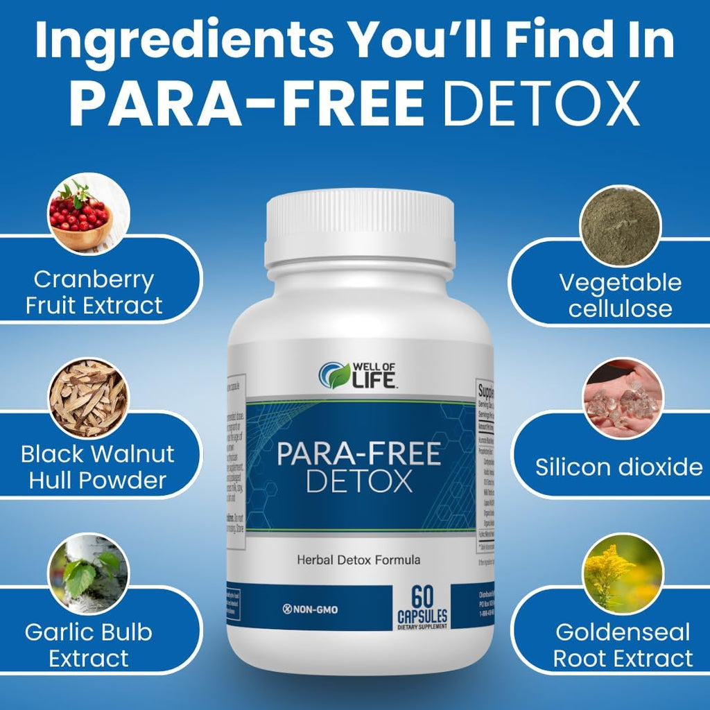 Well of Life para-Free Detox: Immune Support & Natural Detox Blend with Zinc, Black Walnut, Wormwood, Goldenseal, Cranberry & Garlic. Synergistic Formula for Overall Wellness: 60 V Capsules