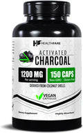 Activated Charcoal Capsules 1200mg | 150 Veg Capsules (Pack of 2) | Derived from Coconut Shells | Highly Absorbent | Non-GMO | Made in The USA